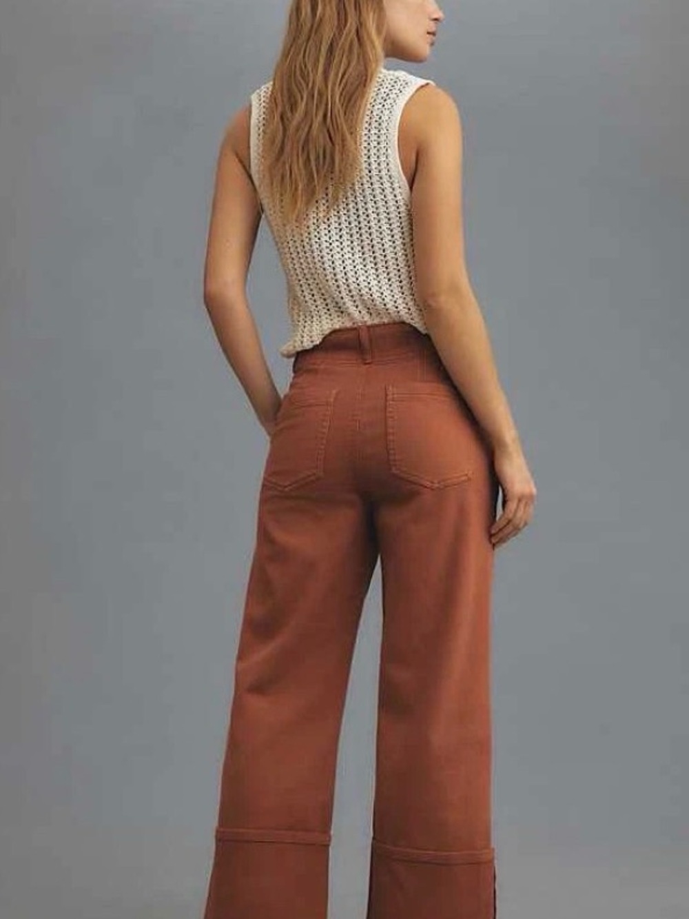 Pilcro Cropped Wide-Leg Jeans in Rust Orange - Picture 3 of 7